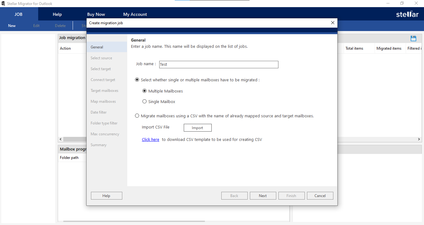 create a new import pst job